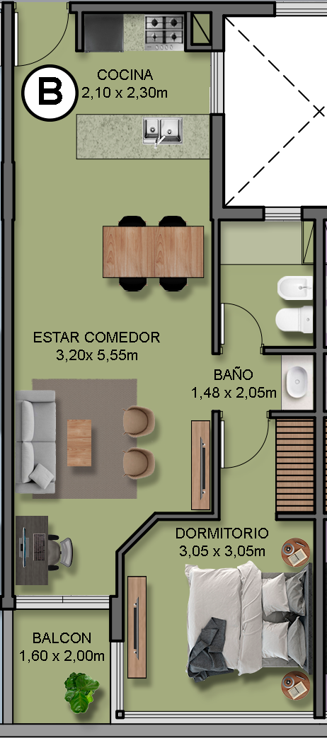 Tipología B: 51.10m²