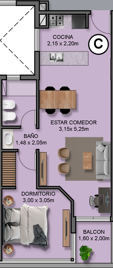 Tipología C: 49.65m²