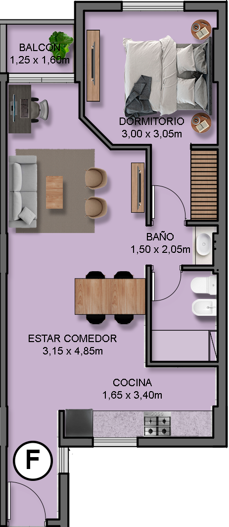 Tipología F: 51.20m²