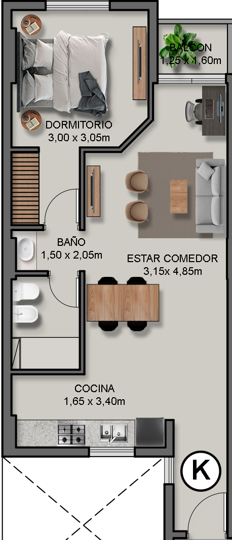 Tipología K: 51.20m²