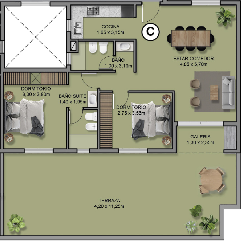 Tipología C: 49.65m²