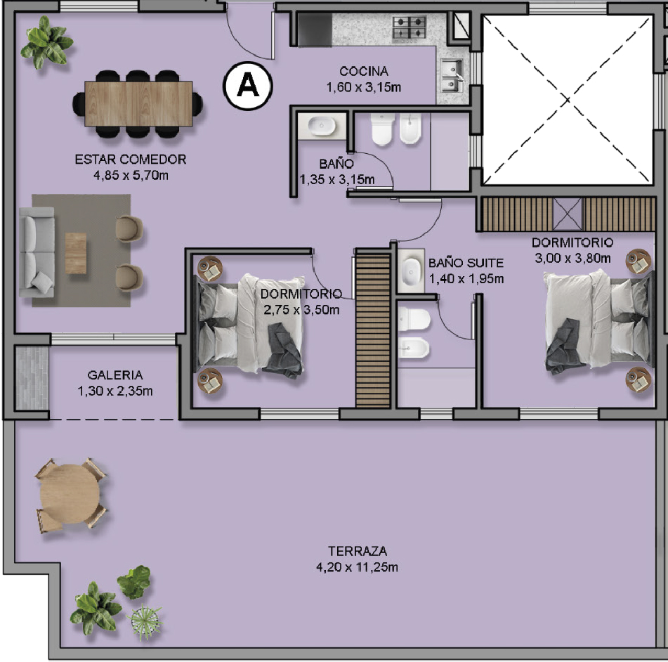 Tipología A: 56m²