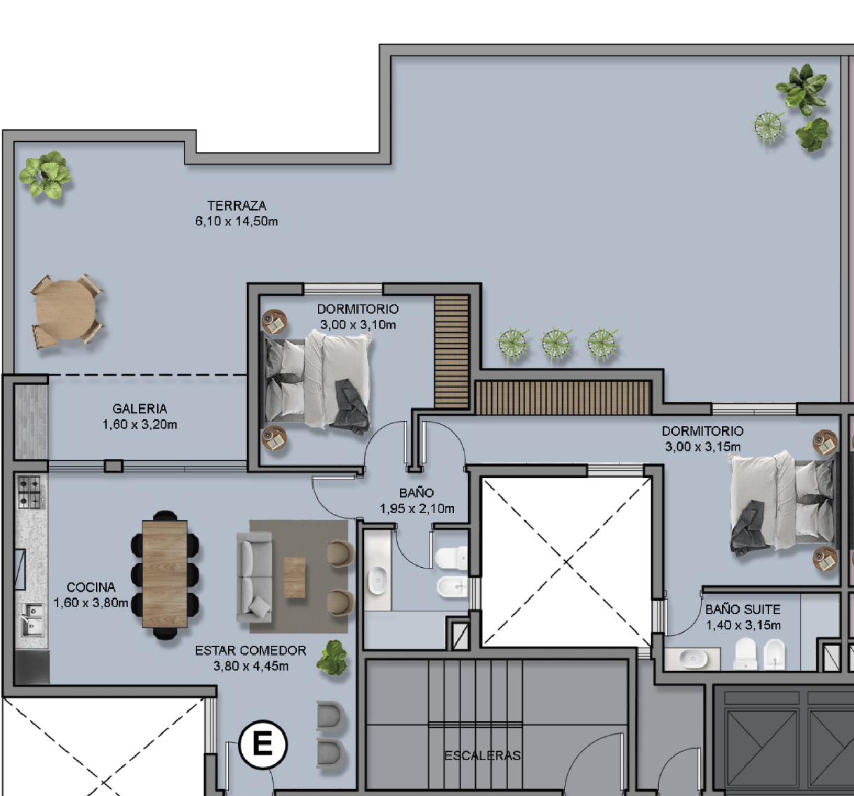 Tipología E: 101.30m²